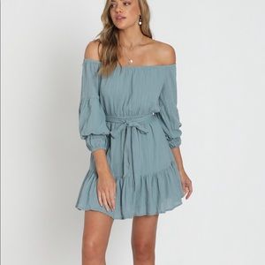 Off Shoulder Mini Dress in Sage